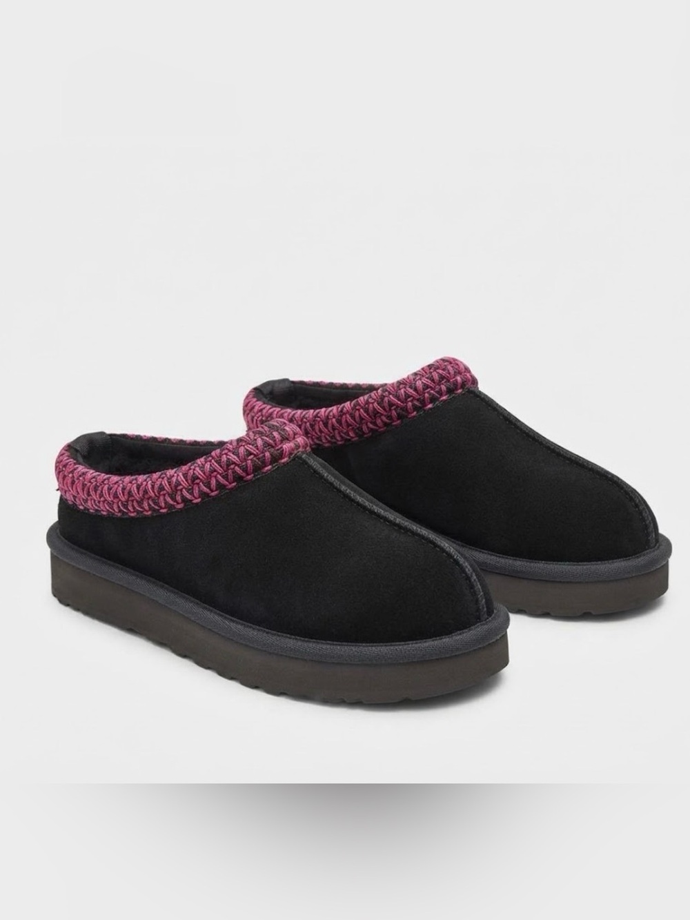 Steve Madden Selena Kids Faux Fur Slip On Flats Slippers Mules Size 2 Black Pink